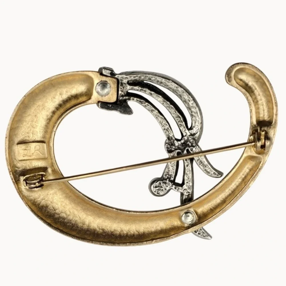 Lady Remington Brooch Vintage Gold Silver Tone Marcasite Style‎ Abstract Swirl